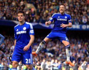 John Terry celebrates after his team were confirmed as the winners of this year's Premier League 